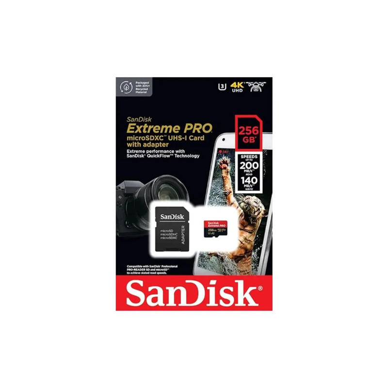 MEMORIA MICROSD SANDISK EXTREME PRO 256GB 200MB/s U3 V30 4K SDSQCD-256G-GN6MA