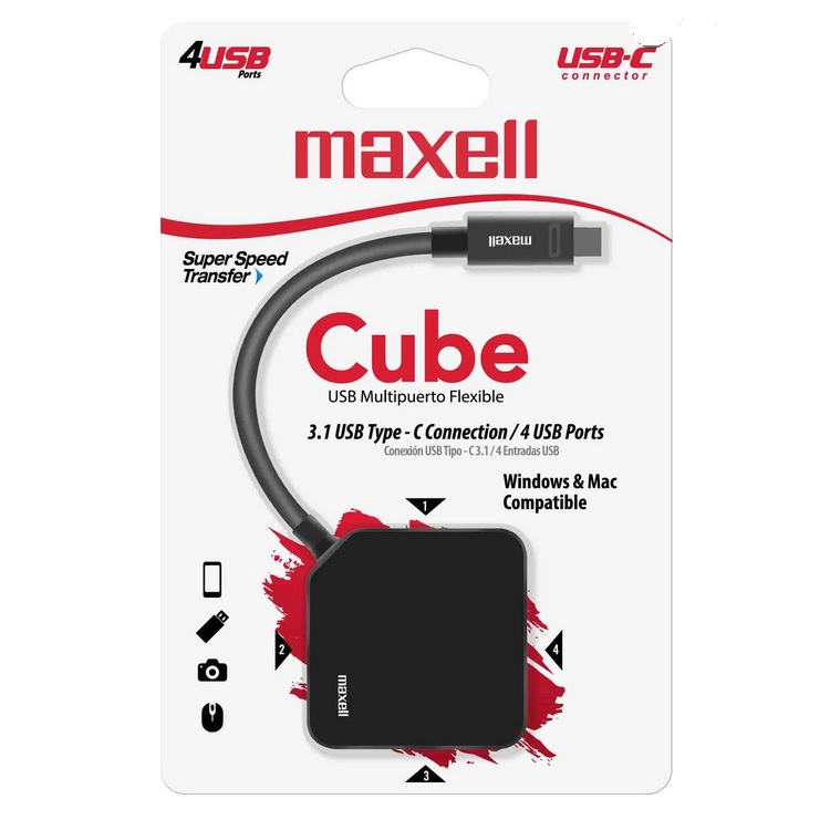 HUB USB TIPO C A 4 PUESTOS USB 3.0 MAXELL 347646