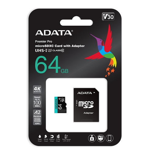 MICROSD ADATA 64GB C10 4K AUSDX64GUI3V30SA2-RA1