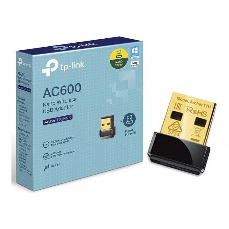 TARJETA USB WIFI DUALBAND TP-LINK ARCHER T2U NANO AC600