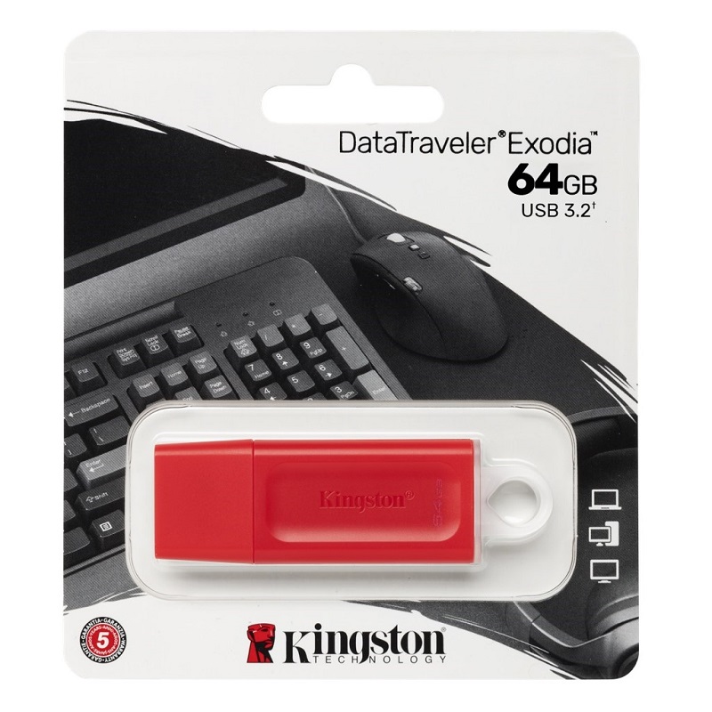 MEMORIA USB KINGSTON 64GB EXODIA KC-U2G64-7GR USB 3.2 ROJO