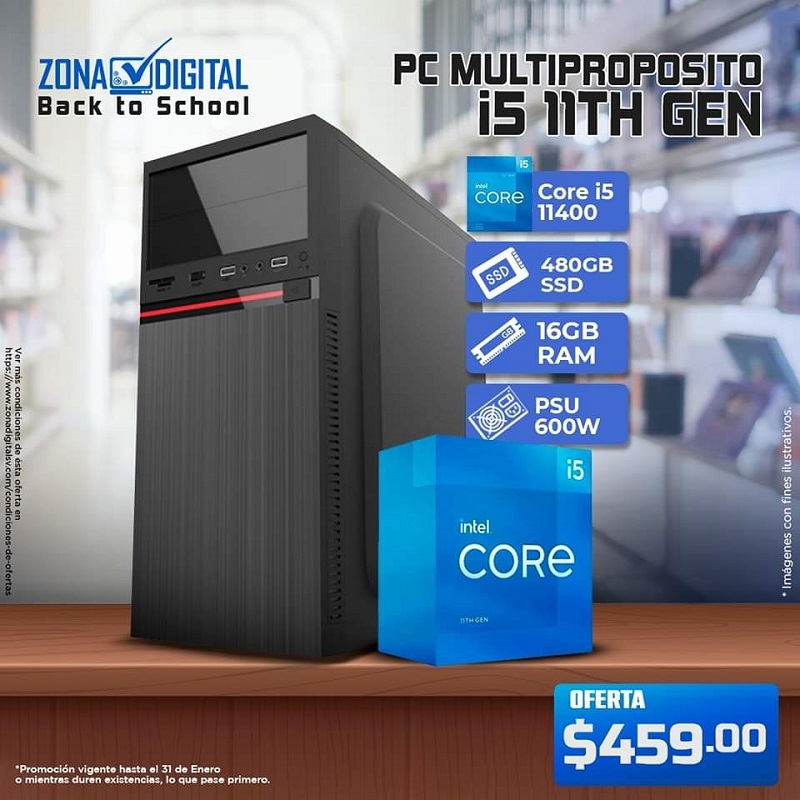 COMBO DE PC MULTITAREAS INTEL CORE i5 11400 + H510, RAM 16GB, SSD 480GB