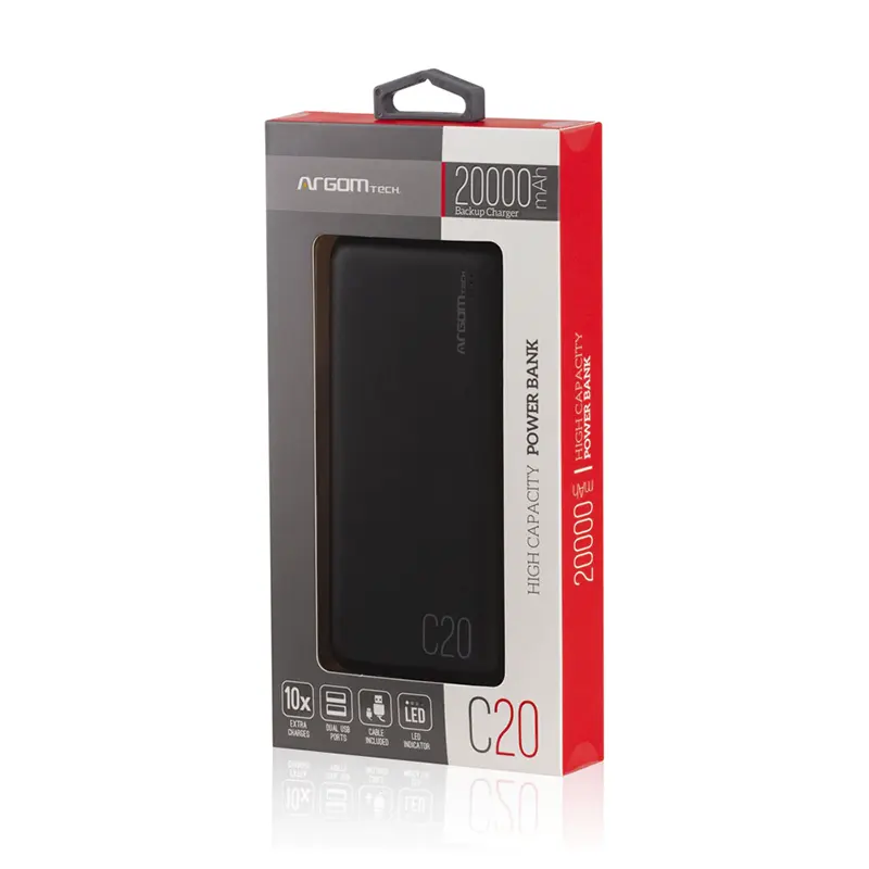 POWERBANK ARGOM C20 20000mAh DUAL USB 5V/2A ARG-PB-1145BK